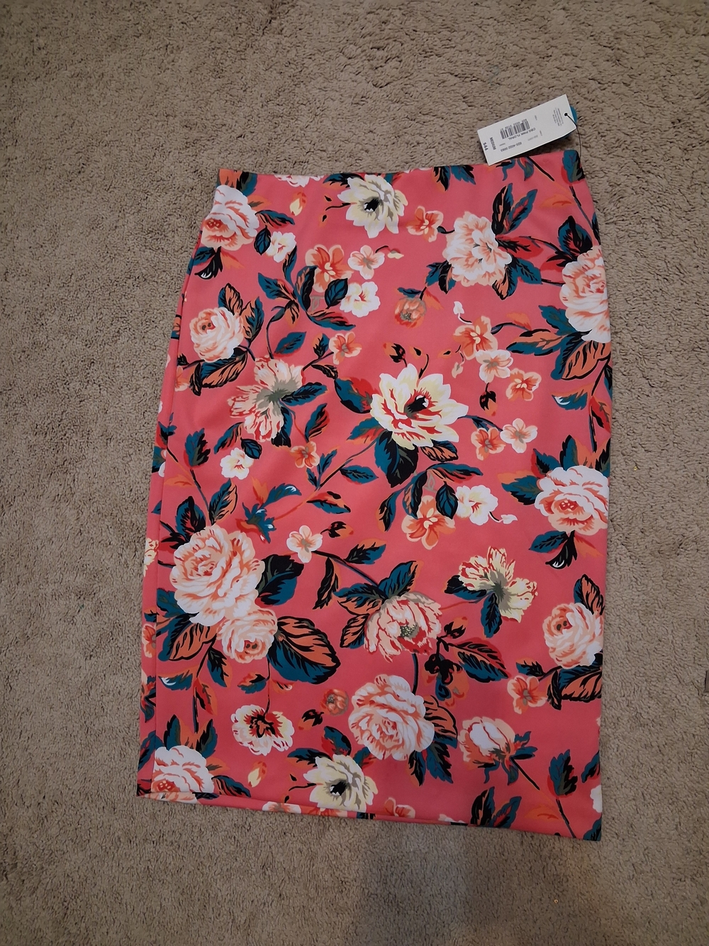 BOLD elements Coral Floral Pencil Skirt with Teal and Cream Accents